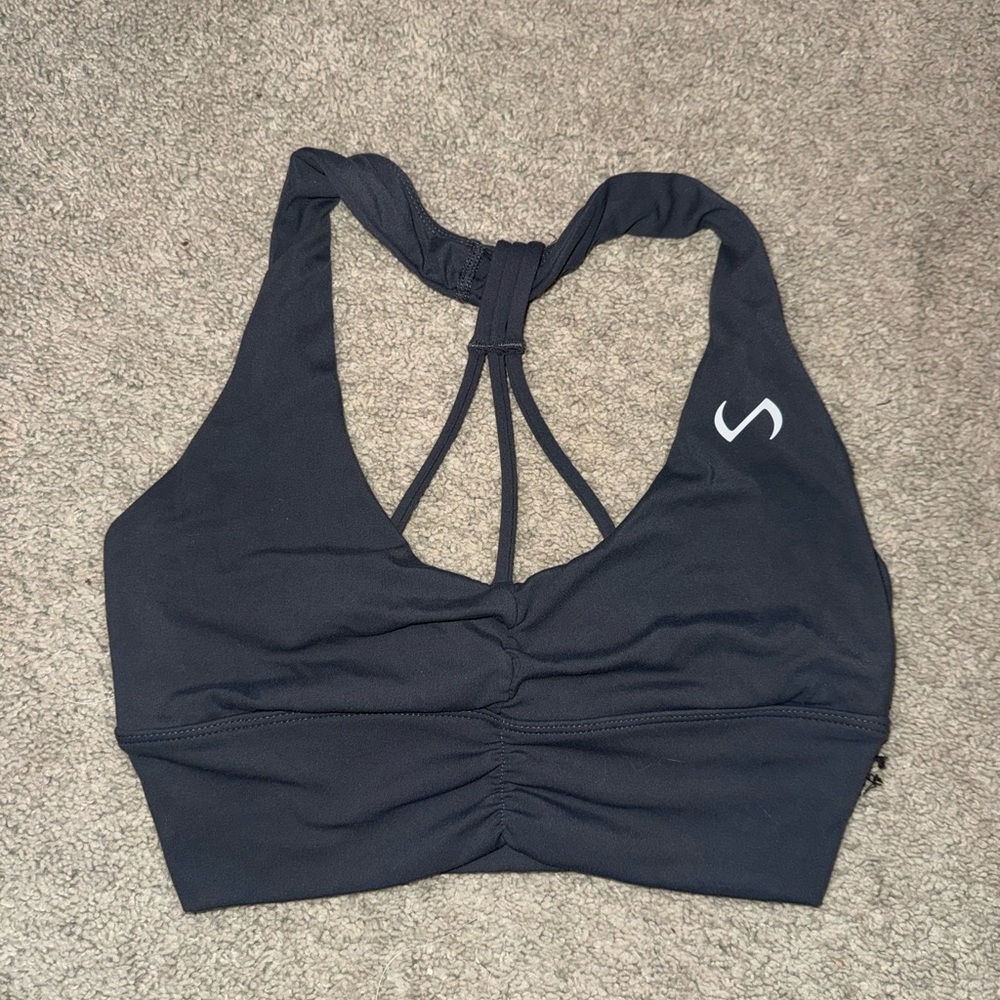 TLF Grey Halter Sports Bra with Strappy Back